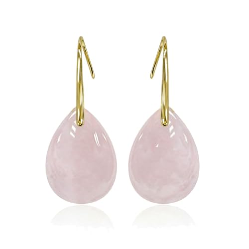 Rose Quartz Earrings Teardrop Dangle Earrings with Gold Tone Ear Hook Boho Pink Jewelry for Women