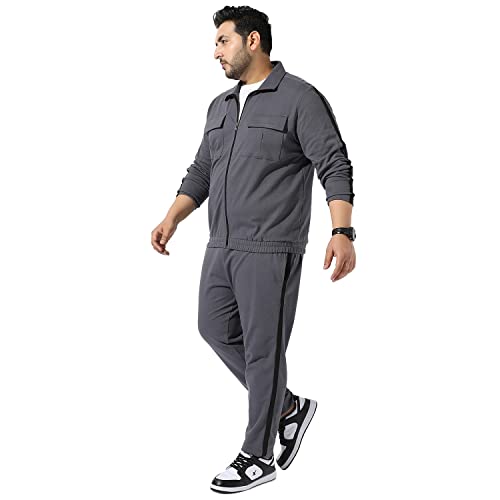 Image of Instafab Plus Men's Solid Blue Co-Ords Set For Casual Wear Regular Fit Cotton Blend Fabric Stretchable Clothing Set Crafted With Comfort Fit & High Performance For Everyday Wear