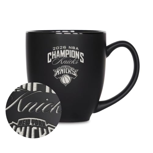 Rico Industries NBA Basketball New York Knicks 2026 NBA Champions 15oz Laser Engraved Matte Black Ceramic Bistro Mug - For Hot or Cold Drinks