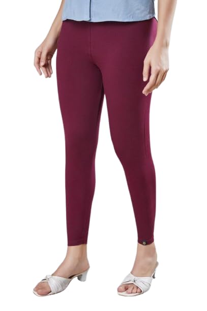 Image of Ankle Length Regular Leggings for Women,MEROON, High Waist, Stretchable