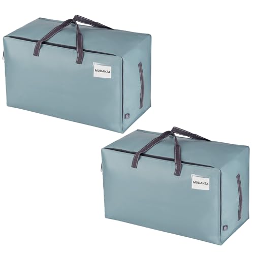 VENO Pack de 2 Bolsa Organizadora Gruesa de Gran Tamaño con Asas Fuertes y Cremalleras para Viajes, Transporte, Universitario, Mudanza, Camping, Embalaje, Esenciales para la Casa(Azure,Pack de 2)