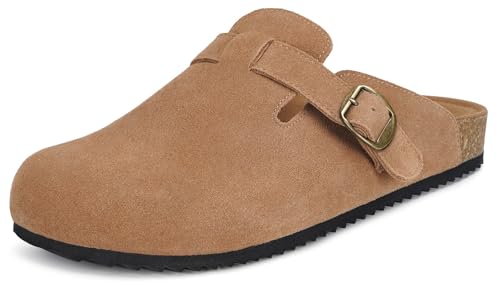 Pantoufles Fermé avec Semelle Homme Femme Chaussons Confortable Mules et Sabots Cuir Sandales d'Intérieur Marron Clair 41
