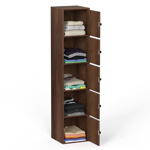 Image of BLUEWUD Calcio 5-Tier Storage Unit Filing Cabinet Rack Organizer Wardrobe Almirah Cupboard for Clothes with Closed Shelves for Bedroom Kitchen Living Room Home, DIY(Brown Maple) (37 x 36 x 169)
