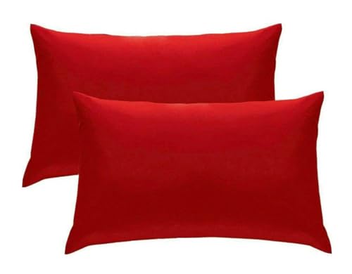 Pack of 2 100% Poly Cotton Housewife Pillow Case/Cover Soft Plain Dyed For Bedroom Pillowcase Pair (Red)