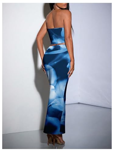 Dazzling Blue Strapless Tie Dye Two Piece Set - Image 2