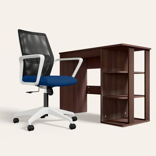 Image of Interio by Godrej EWA Study Table with Vurv Chair Set, Royal Blue and Brown, 1- Year Warranty, Knock Down - Assembly Required