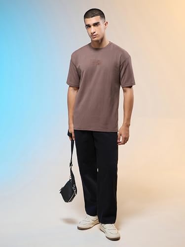 Image of TECHNOSPORT Men Printed Oversized Round Neck T-Shirt with COTFLEX, Dry Fit Sports Tee, Oversized Activewear T-Shirt for Gym, Running, Sports & Casual Wear