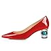 FSJ Women Bridal Pointed Toe Chunky Block Low Heel Crystal Pumps Slip on Wedding Thick Comfort Shoes Size 7 Red-Patent