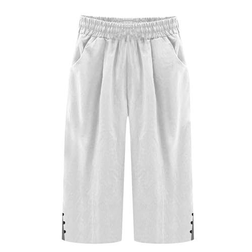 2025 Capri Pants for Women Casual Summer Drawstring Elastic High Waist Linen Pant Straight Leg Cropped Trouser4