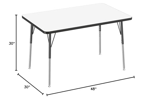 Image of Learniture Adjustable Height Dry-Erase Classroom Activity Table for School and Home, Rectangular Activity Table with Whiteboard Top, 30 inch D x 48 inch W x 30 inch H, White