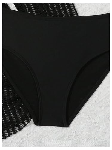 OYOANGLE Girl's 3 Piece Swimsuit Triangle Halter Bikini Set with Mesh Romper Cover Ups4