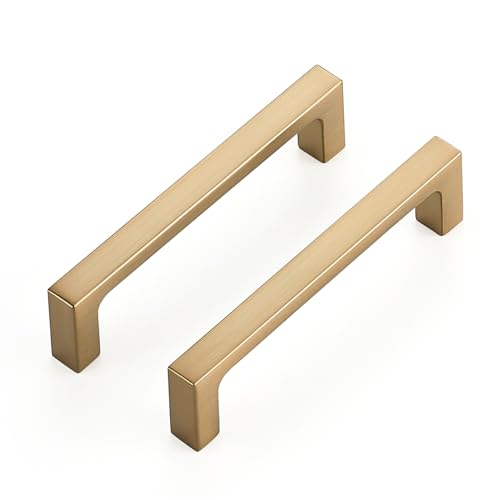 Image of Ravinte Champagne Bronze Kitchen Square Cabinet Handles 3-3 /4 Inch 30 Pack | Modern Slim Style, Solid Zinc, Square Design, Screws Included, Easy Installation, for Kitchen Drawers & Cupboards