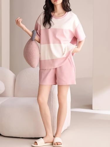 Image of Louis Luxe Cotton Blend Womens Korean Night Dress || Short Pyjama Set || Korean Nightsuit || Women Nightwear ||Round Neck Short Sleeve Nightsuit || Loungewear || Everyday Nightdress