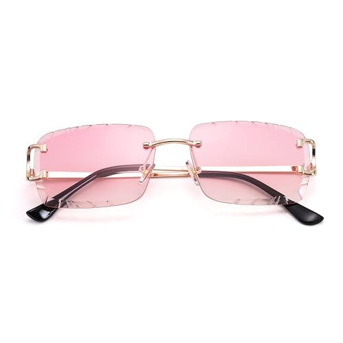 Image of Hycredi Rimless Rectangle Sunglasses for Men /Women- Frameless Square Trendy Shade - Diamond Cutting Eyewear
