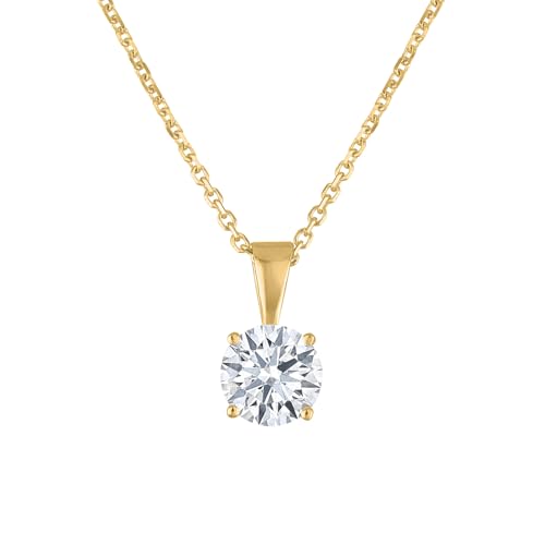 Certified Diamond Necklace for Women - Lab Grown Solitaire Necklace with Solid 14K Yellow Gold Chain, Stunning Lab Diamond Pendant in 1 Carat, Premium Signature Jewelry Collection