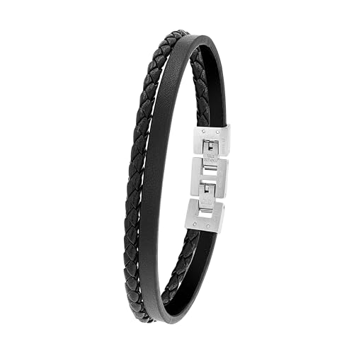 s.Oliver Armband Edelstahl Leder Herren Armschmuck, 20+1,5 cm, Schwarz, Kommt in Schmuck Geschenk Box, 2027411 – Ansicht 1