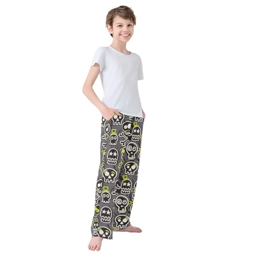 Boys' Pants Cool Sketchy Skull Gray Long Bottoms Jogger Pants Elastic Waist Trousers with Pockets S-XL4