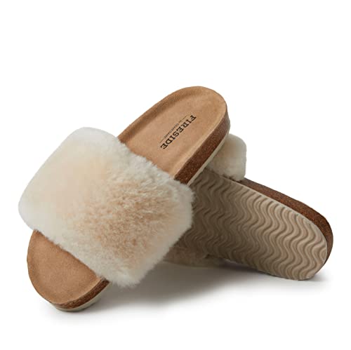 Dearfoams Women's Fireside Canberra Shearling Cork Footbed Easy on/Off Slide Sandal3