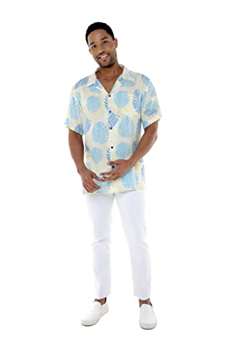 Matchable Couple Hawaiian Luau Shirt or Butterfly Dress in Pacific Palm Cream4