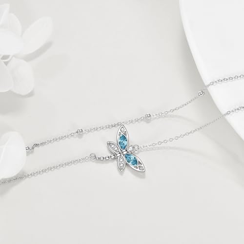 Image of TIGER RIDER Dragonfly Anklet Sterling Silver Dragonfly Gifts Jewelry for Women with Crystal Birthday Anniversary