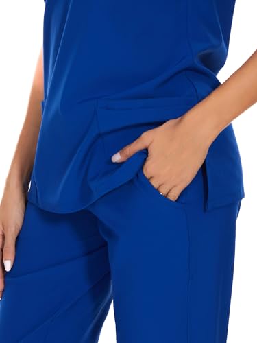 image for COZYFIT Women's Scrubs Set - Stretch V-Neck Top & Jogger Pant with 8 P