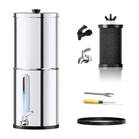 Joypur 1G Gravity-fed Water Filter System - NSF/ANSI 42&372 Certified 18/8 Stainless Steel Countertop Water Filtration System - Water Level Window, Reduce 99.9% of Chlorine, for Camping, RVs Cover