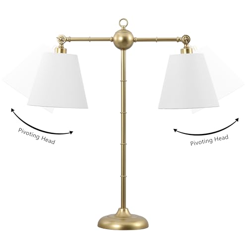 JONATHAN Y 31" Gold 2-Light Contemporary Farmhouse Adjustable Iron Library LED Table Lamp, White Linen Shades for Living Room Office Sideboard, LED Bulbs Included JYL3074A by JONATHAN Y - Image 5
