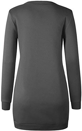 Xuan2Xuan3 Women's Fleece Long Sweatshirt Dress Crewneck Pullover Casual Long Sleeve Bodycon Mini Sweater Dress (Dark Gray, Medium)