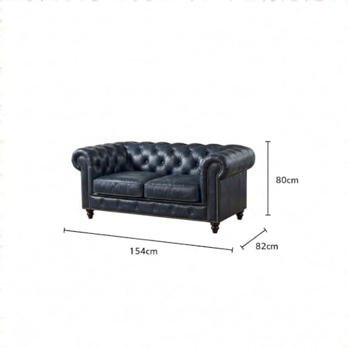 Image of Classic Leatherette Chester Sofa Set Button Tufted, Classic Style Sofa Set 3-Person Sofa for Living Room, Office, and Hallway Colour (Blue Leatherette, 2 Seater Sofa)