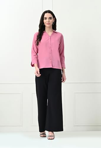 Image of FUNDAY FASHION Women's Crepe Casual Regular Fit Solid V Collered Shirt (Pack of 2)