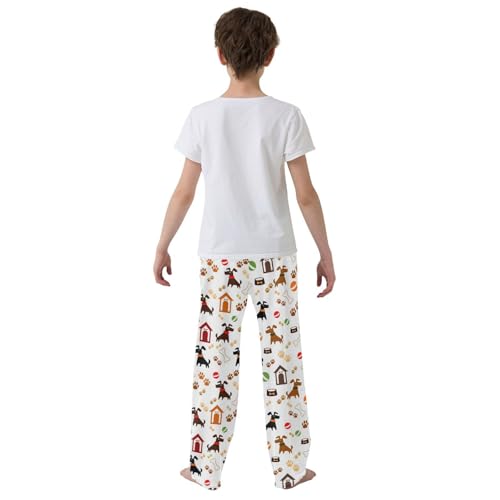 ZZXXB Puppy Dog Footprint Bone Boys Long Pants Soft Trousers Elastic Waist Kids Lounge Bottoms with Pockets S-XL3