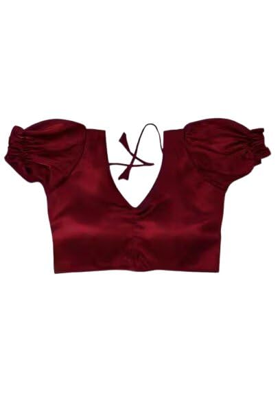 MK Enterprises24 Women Satin Silk Puff Sleeve V-Neck Designer Saree Blouse with Back Tie-Up Dori-picture-31