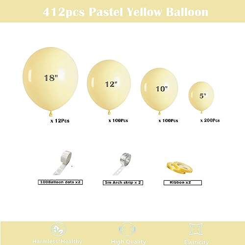 Image of 412pcs Pastel Yellow Balloon Garland Arch Kit 18 12 10 5 Inch Different Sizes Light Yellow Latex Balloons for Baby Shower Birthday Anniversary Wedding Gender Reveal Sunflower Party Decoration