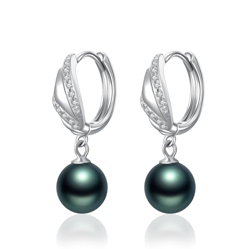 Tahitian Black Pearl Earring With AAAAA Grade Tahitian Black Pearl 925 Sterling Silver Jewelry Gift For Wife Mom Girlfriend Gift For Christmas Mother's Day Valentine's Day