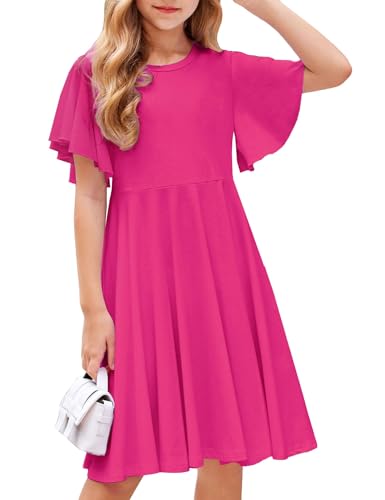 Arshiner Mädchen Kleid Kinder Sommer Kurzarmkleid Baumwolle Rosarot...