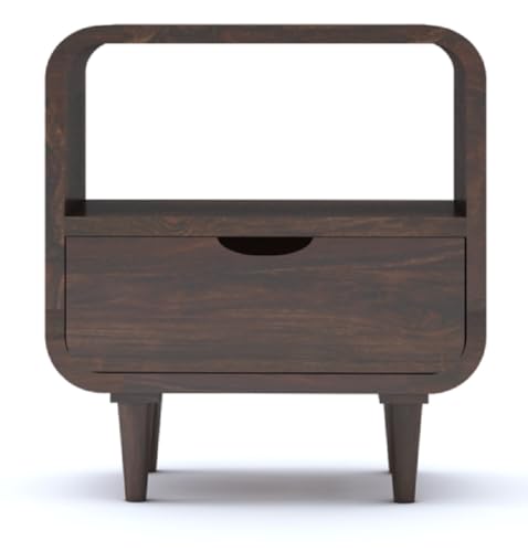 Image of Sheesham Wood Bedside Table with One Drawer and Open Shelf Stoarge for Bedroom Living Room Office Furniture End Table, Nightstand, Sofa Side Table (Walnut Finish)