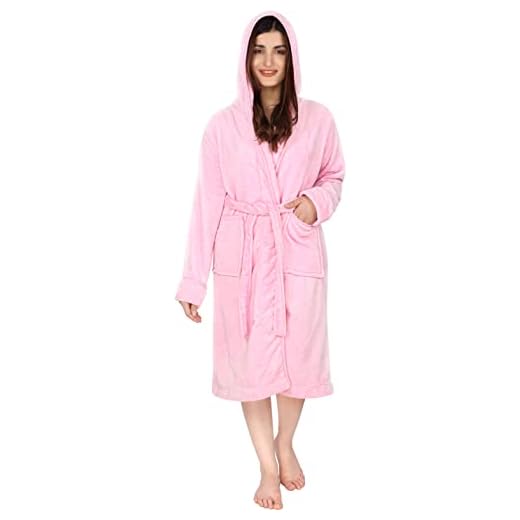NY Threads Lujo Bata de Forro con Capucha para Mujer - Batas De Estar En Casa de Súper Suave (Rosa, Medium)