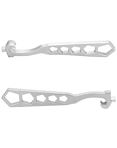 Image of QWORK 5-Hole Fire Hydrant Wrench 14-1 /4 inch, Galvanized Iron Construction - Fits Standard Pentagon Nuts for Outdoor Firefighting, Utility Work & Maintenance