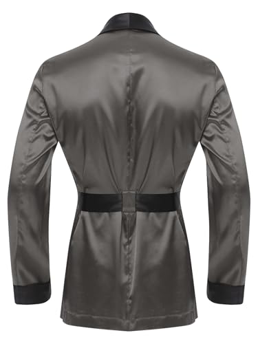 Linjinx Men's Satin Smoking Jacket Robe Lapel Long Sleeve Kimono Bathrobe with Belt Nightwear4