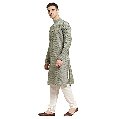 Image of Sojanya (Since 1958 Men'S Cotton Linen Blue Foil Printed Only Long Kurta