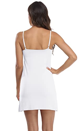 Aciemr Full Slips Dress For Women Adjustable Spaghetti Strap V Neck Under Dress Camisole Mini Slip Dress White Small #TOP4