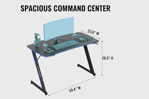 Image of 39 Inch Gaming Desk Z Shaped Computer Desk Large PC Gaming Table PVC Surface with Headphone Hook & Adjustable Feet for Teen