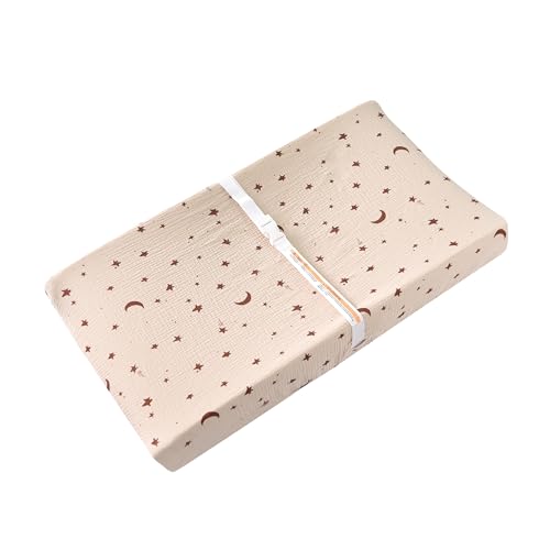 Image of TADO MUSLIN Changing Pad Cover for Baby Girls Boys - 100% Organic Cotton Muslin Changing Pad Sheets with Secure 360 Elastic Fit, Ultra-Soft for Delicate Skin, 2 Pack
