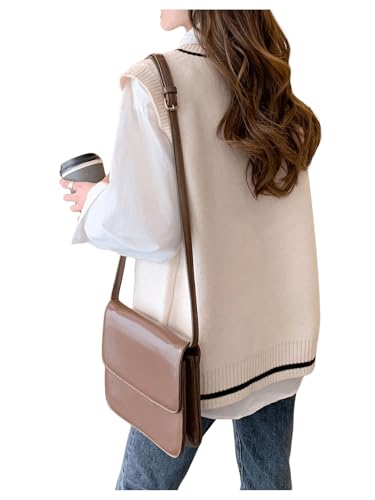 SweatyRocks Women's V Neck Vest Ribbed Knit Sleeveless Casual Loose Pullover Sweater Tops2