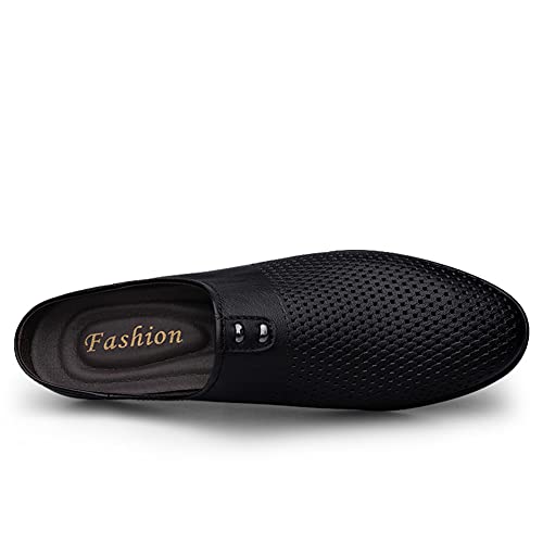 GOSPT Men's Genuine Leather Punching Slippers Backless Loafers Slip on Flats Shoes3