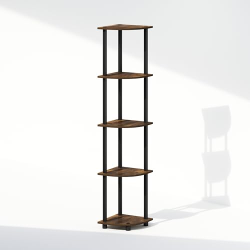 Image of Furinno Turn-N-Tube Storage Shelves, 5-Tier Book Shelf, Corner Shelf, Toolless Open Shelves, for Organization and Storage, Living Room, Home Office, Hallway, Bedroom, Amber Pine