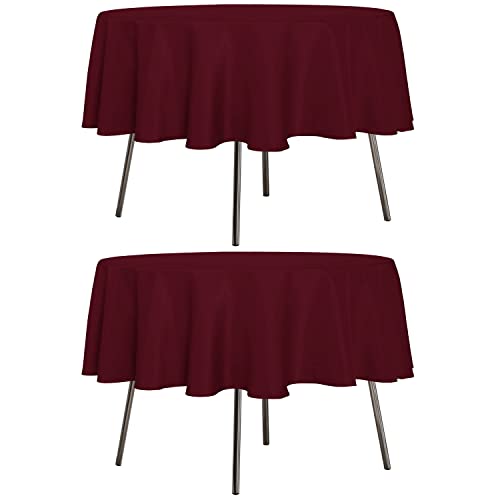 Image of sancua 2 Pack Round Tablecloth 70 Inch Burgundy, Stain and Wrinkle Resistant Table Cloth - Washable Polyester Table Cover for Dining Tables, Buffet Parties and Camping