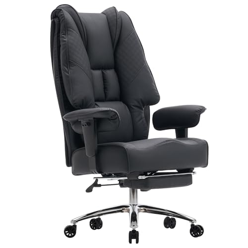 EXCEBET Chefsessel Ergonomisch 180kg - Schwerlast Bürostuhl, Taschenfederkern zur Rückenentlastung, Schreibtischstuhl Kunstleder Hohe Rückenlehne für Home Office, Lernen & Gaming (Schwarz)