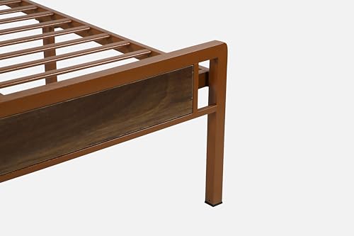 Image of Zeek Metal Single Size Bed Without Storage | Wrought Iron Single Bed with Headboard & Footboard| Sturdy Powder Coated Platform Cot for Bedroom, Living Room, (Zeek Brown)