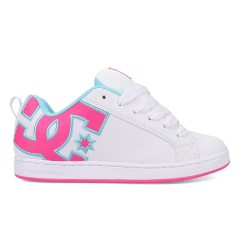 DC Shoes Women's Court Graffik Sneaker, White/Hot Pink/Turqoise, 9